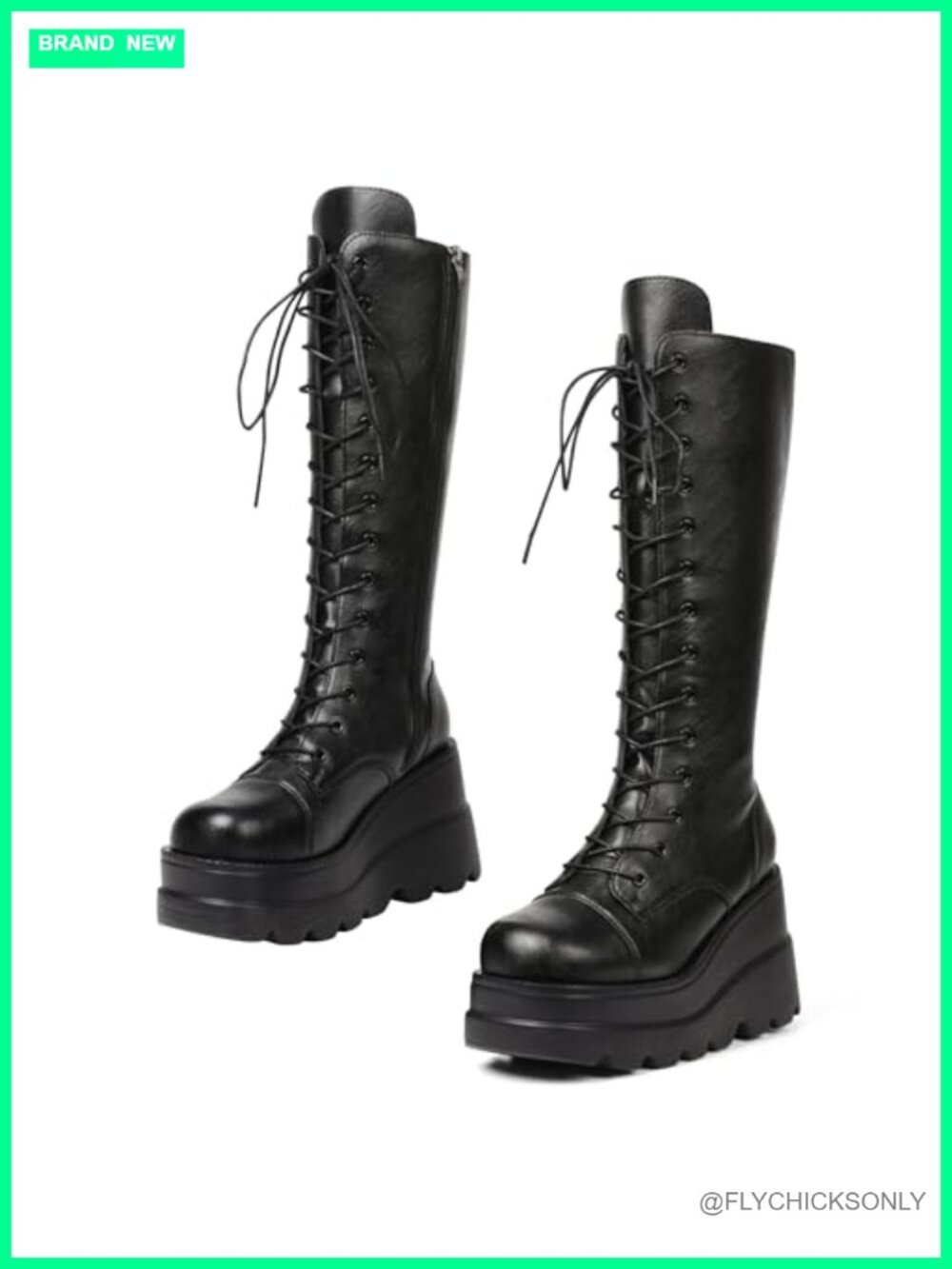 Women's Faux Leather Platform Combat Boots Chunky Heel Lace Up Side Zipper